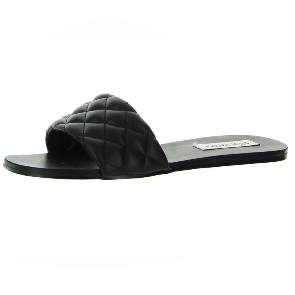 Steve Madden Womens Damaris Faux Leather Quilted Flat Sandals